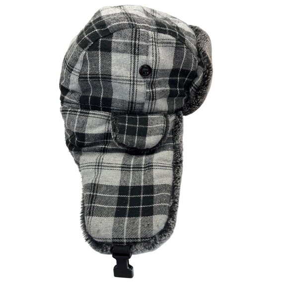 Plaid Faux Fur Lined Winter Trapper Hat With Chin Strap C59 - Picture 8 of 10